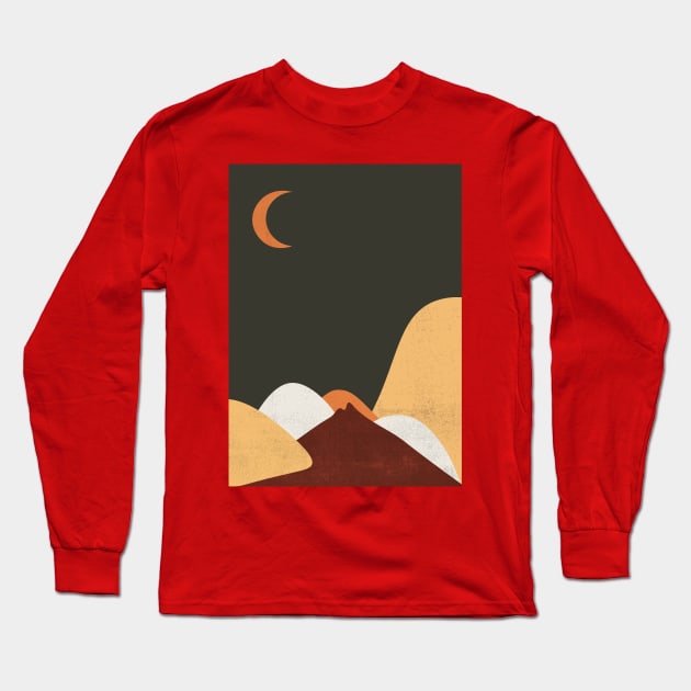 Sun & Moon Artwork With mountains. Boho art of moon at night and terracotta mountains. Long Sleeve T-Shirt by waltzart